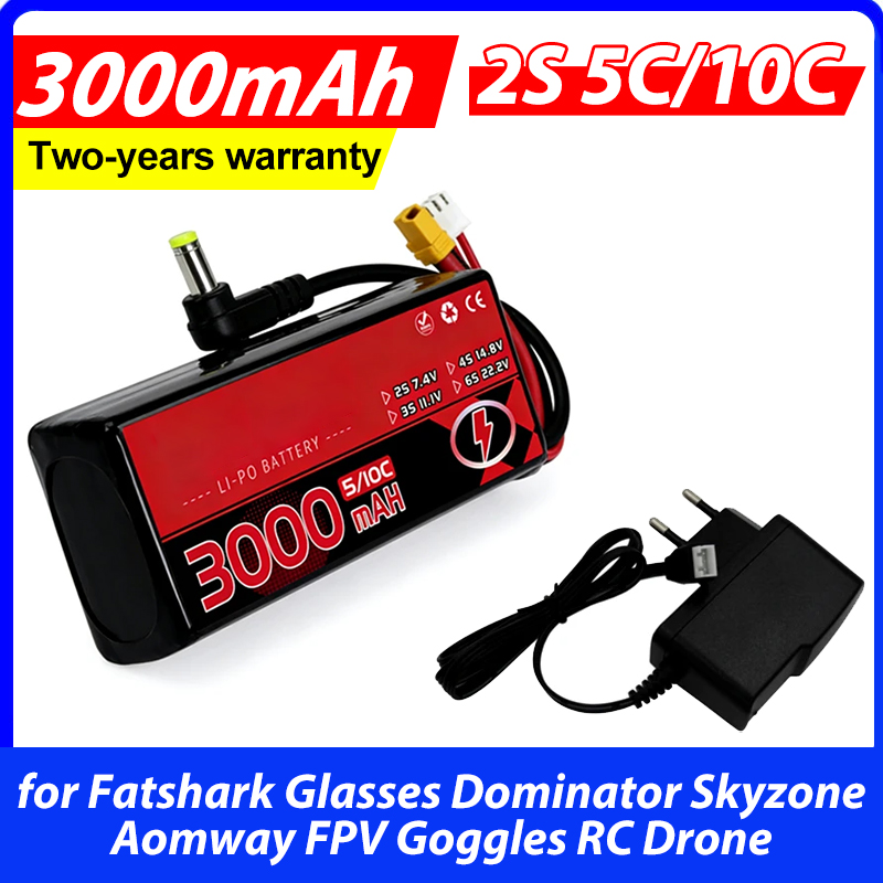 Skyzone Sky04X Pro Oled Fpv Goggles - بطارية ليثيوم بوليمر 3000 مللي أمبير